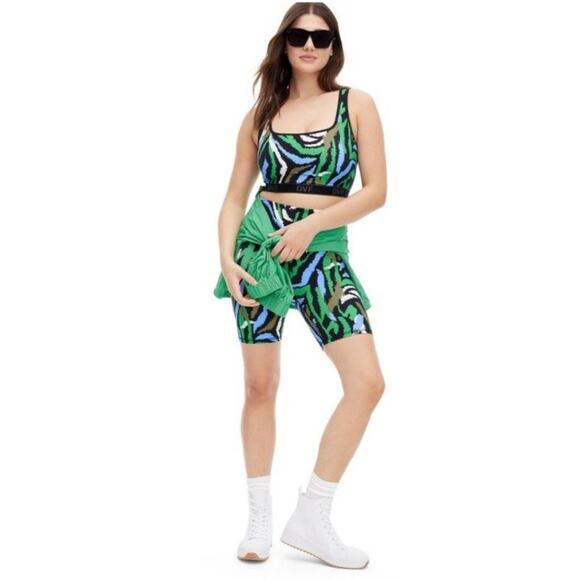 New Diane Von Furstenberg Black Blue Green Disco Zebra Bike Shorts XXS - Picture 5 of 6
